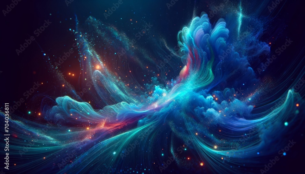 Fototapeta premium Luminous Cosmos Neon Blue Particle Wonderland