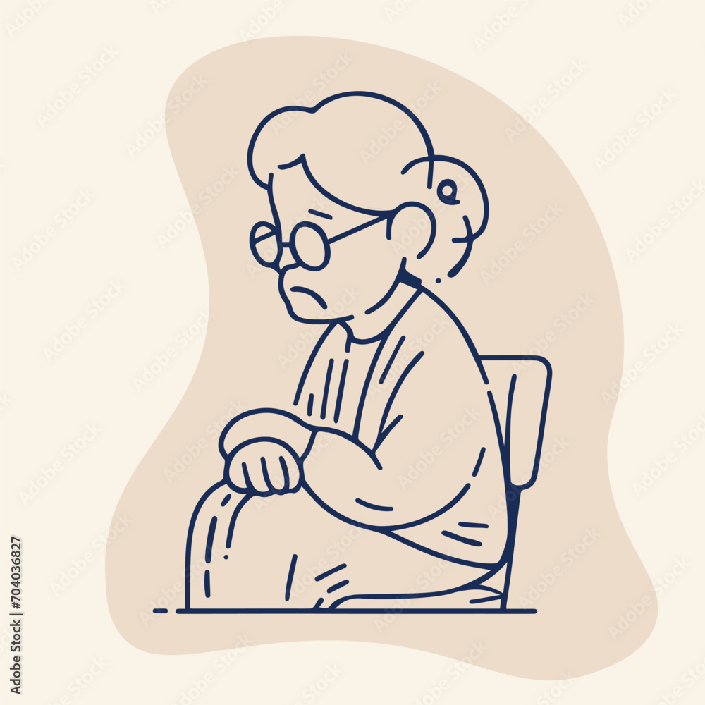 Obraz premium Elderly woman one line art concept illustration