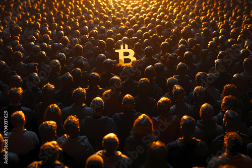 crowd of people arround bitcoin coin photo