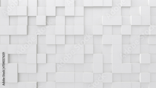 Wall background consisting of randomly positioned white cubes. 3D render. photo