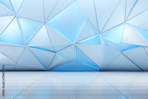 Beautiful futuristic Geometric background for your presentation. Textured intricate 3D wall in light blue and white tones. AI generated.