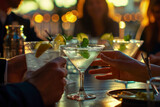 Socializing with Gimlets, a lively scene capturing friends enjoying Gimlet cocktails at a stylish bar or outdoor setting.