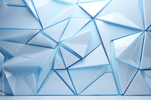 Beautiful futuristic Geometric background for your presentation. Textured intricate 3D wall in light blue and white tones. AI generated.