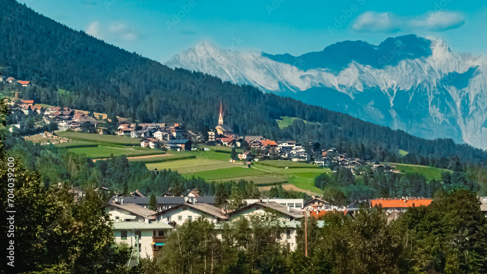 Alpine summer view with a church near Mieders, Stubaital valley, Innsbruck, Tyrol, Austria Alpine summer view with a church near Mieders, Stubaital valley, Innsbruck, Tyrol, Austria