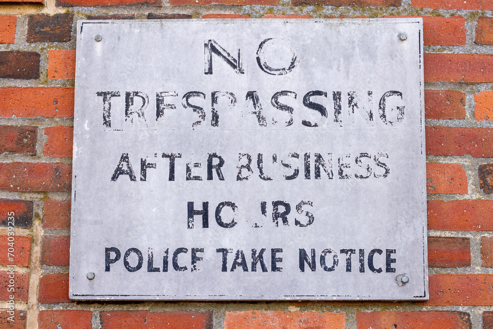 Fototapeta premium No Trespassing sign after business hours warning