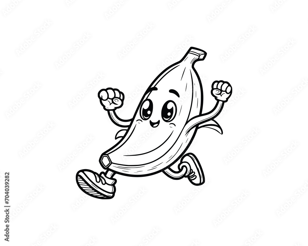 Fototapeta premium Cute Cartoon of banana illustration for coloring book outline line art. banana mascot design with dynamic pose