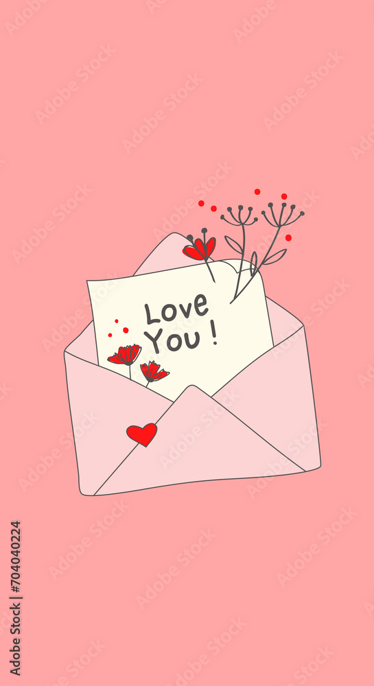 Pink envelope with hearts and the inscription - I love you. Valentine's day or wedding card or banner concept Pink envelope with hearts and the inscription - I love you. Valentine's day or wedding card or banner concept