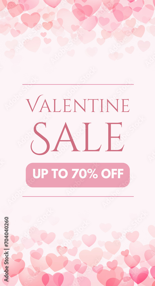 Happy Valentine’s Day special  sale.  Banner with hearts on pink background 