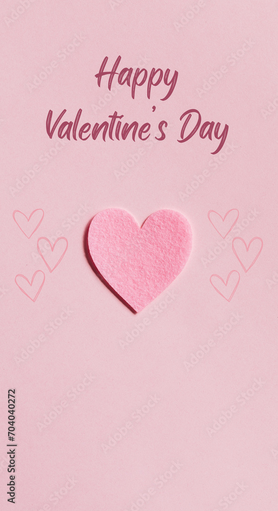 Happy Valentine’s Day.  Banner with hearts on pink background