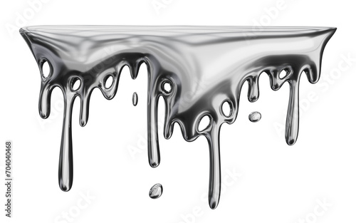 3d chrome metal melting fluid shape. Abstract dripping liquid mercury metallic icon. 3d rendering aluminum gradient shape design element isolated on white background. Brutalist futuristic style