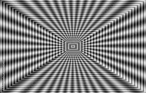 Perspektywa, tunel, głębia. Abstrakcyjne geometryczne rozmyte tło w biało czarnej kolorystyce. Iluzja ruchu © ellaa44