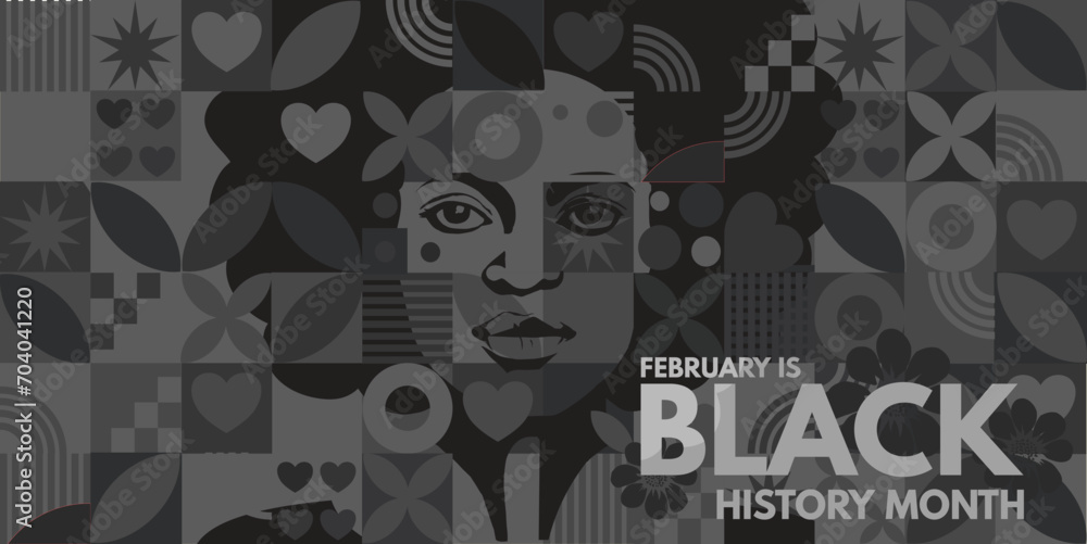 Black history month banner. Vector illustration ofa black woman - obrazy, fototapety, plakaty 