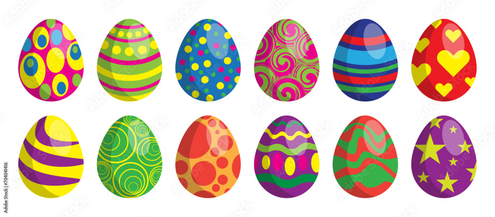Colorful easter eggs set collection isolated icon on white background. Happy easter vector illustration.