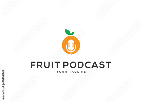 orange fresh with podcast logo design template 