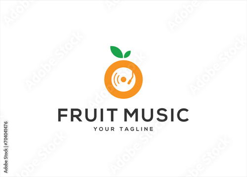 fruit orange fresh with music logo design template 