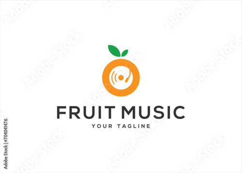fruit orange fresh with music logo design template	