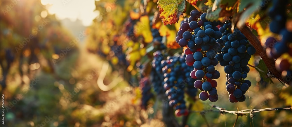 Swiftly harvesting grapes. Blurry image - obrazy, fototapety, plakaty 