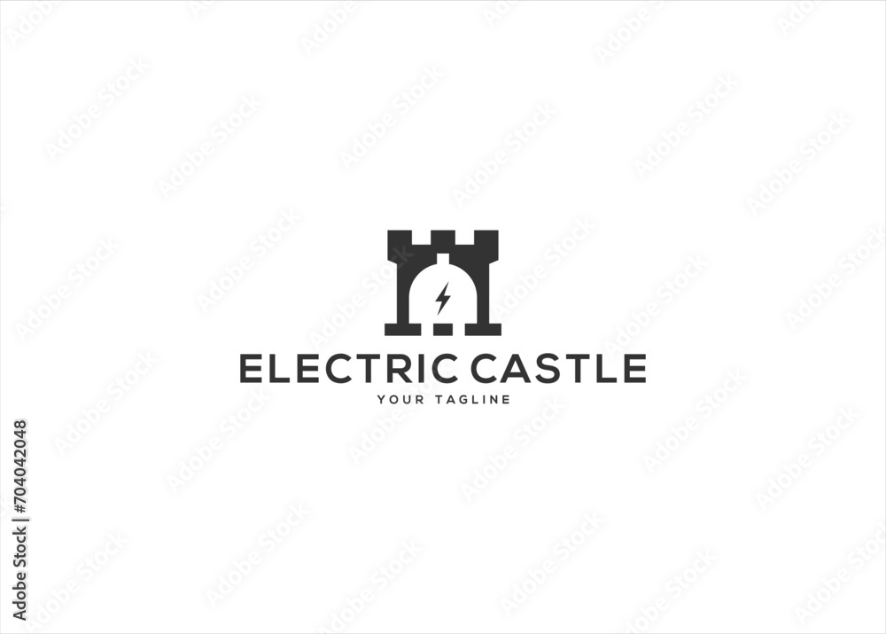 Castle with Electric plugs logo design vector Castle with Electric plugs logo design vector