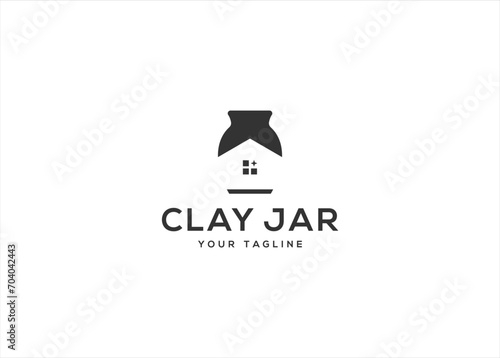 Creative Handmade pottery with Home negative space logo design vector illustration