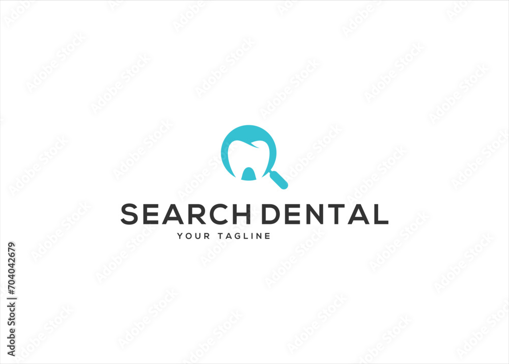 Dental logo with magnifying glass design vector illustration