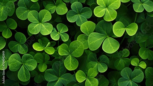 Natural green background. The texture of plants and herbs. Beautiful background with green clover leaves for St. Patrick's Day.