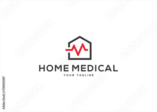 Creative Home heartbeat medical logo design vector illustration