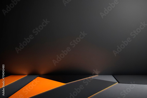 Modern abstract background with minimalist geometric shapes in black  orange and gray colors palette.