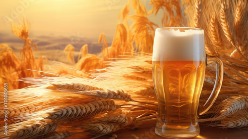 Golden Wheat Field with Beer Mug