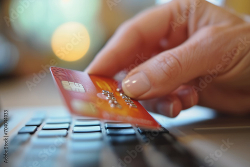 Credit card by the laptop, online shopping