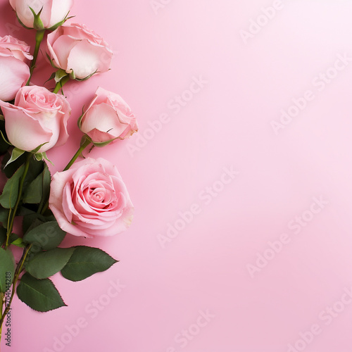 Pink roses on a pink background  Valentine s day  wedding  love illustration  space for text.