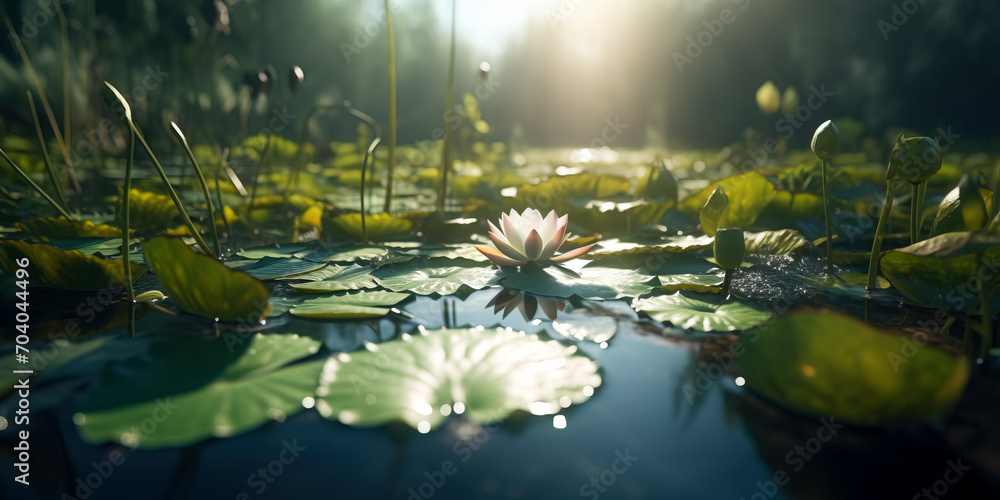 Serene Lotus Pond at Sunrise: Generative AI Nature's Beauty