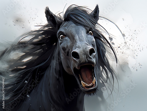 Majestic Black Stallion in the Rain: Generative AI Equine Portrait