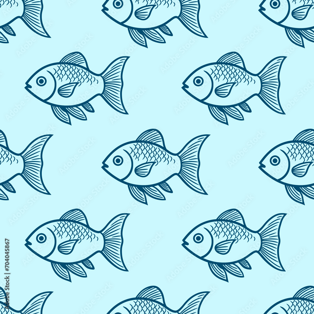 Swimming fish seamless wallpaper blue pattern with background for crafts, scrapbooking, textiles, art projects. Swimming fish seamless wallpaper blue pattern with background for crafts, scrapbooking, textiles, art projects.