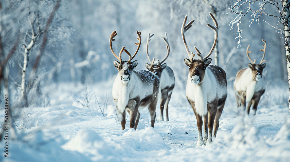 Herd of reindeer in winter scenery Herd of reindeer in winter scenery
