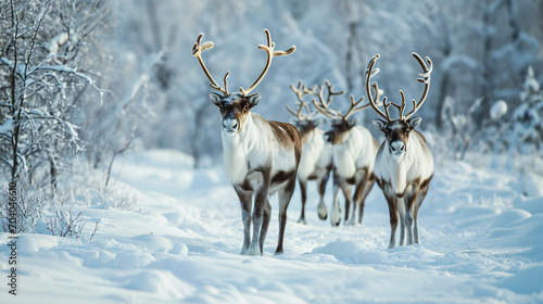 Herd of reindeer in winter scenery photo