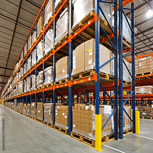 Main types of pallet racks front-loaded deep push-ba in the warehouse. 
