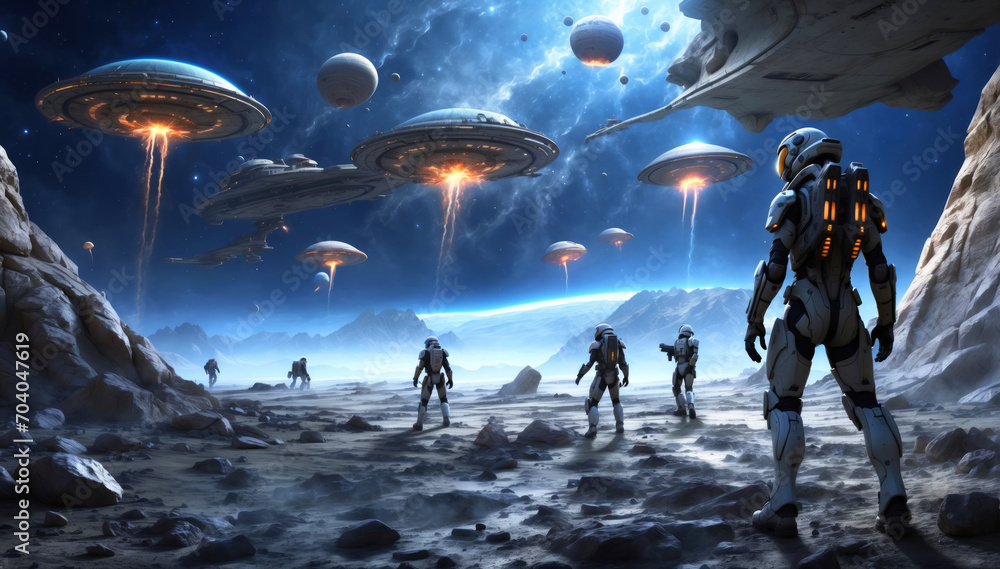 Fototapeta premium Aliens conquer an alien planet.