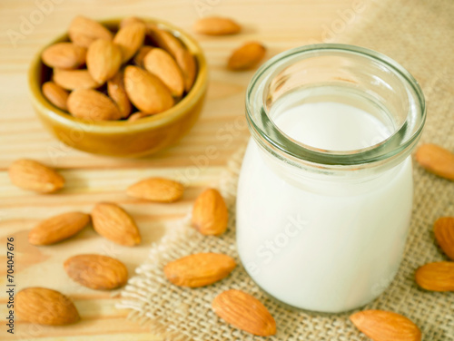 A jar of almond milk