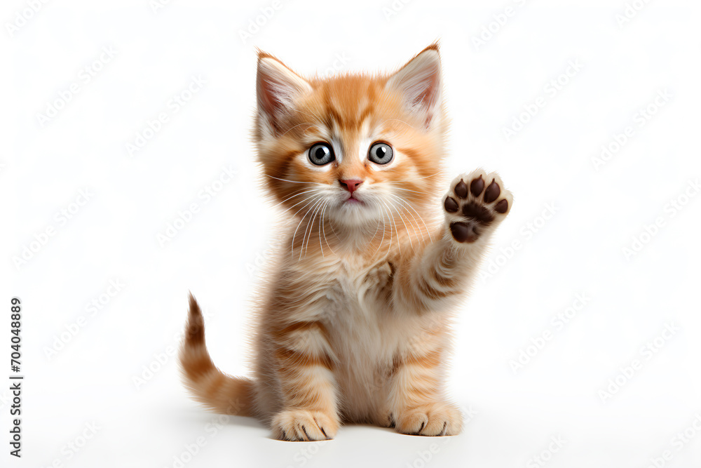 Cute little red kitten with blue eyes on white background, Ai Generated