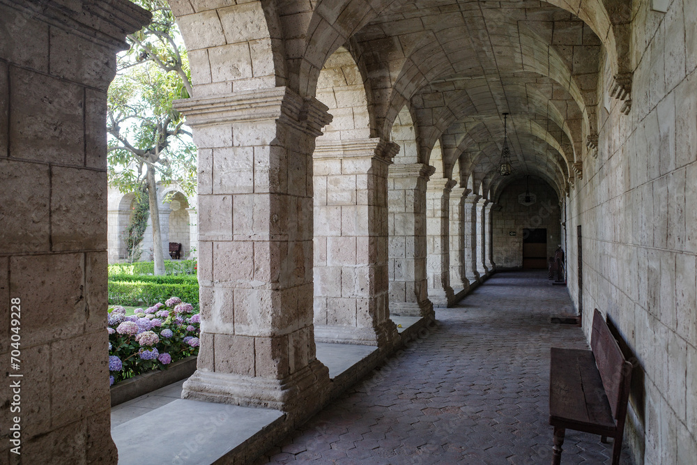 Arequipa, Peru - 4 Dec, 2023: The cloisters of the Monasterio de Santa Teresa