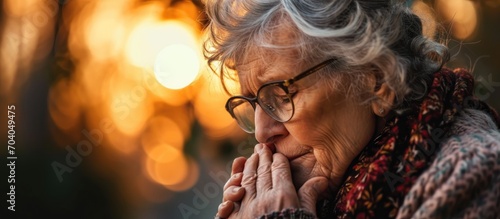 Elderly lady grieving spouse