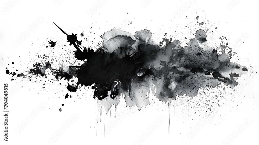 A striking abstract sketch, with contrasting black and white paint splatters, evokes a sense of dynamic movement and raw artistic expression - obrazy, fototapety, plakaty 