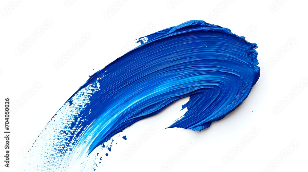 A vibrant and bold electric blue paint smear creates a striking contrast against the clean canvas of a pure white background, evoking a sense of modernity and artistic expression
