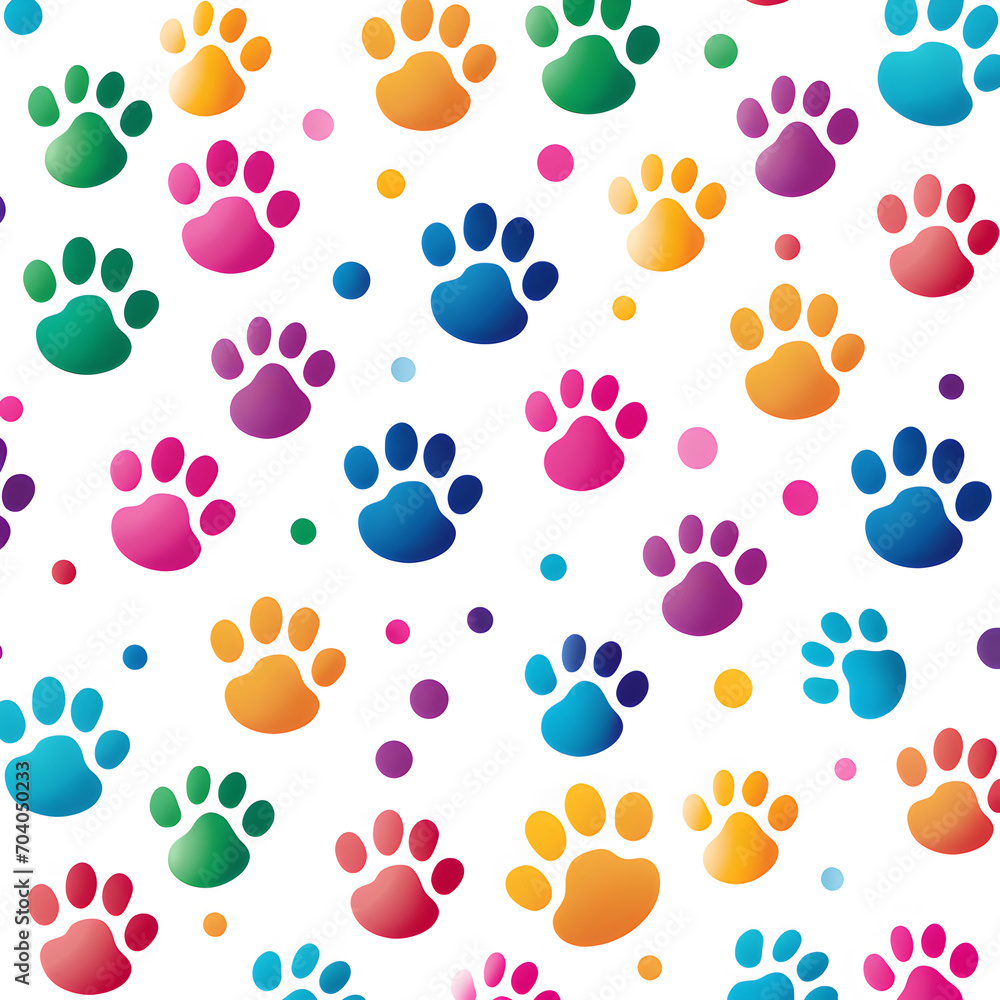 Colorful dog paw print pattern background Colorful dog paw print pattern background