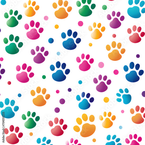 Colorful dog paw print pattern background 