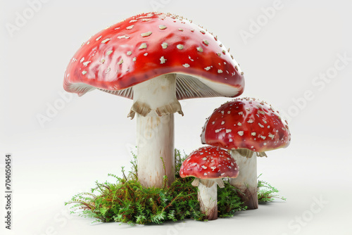 Fly agaric mushrooms, Red poison mushroom. 3d render illustration