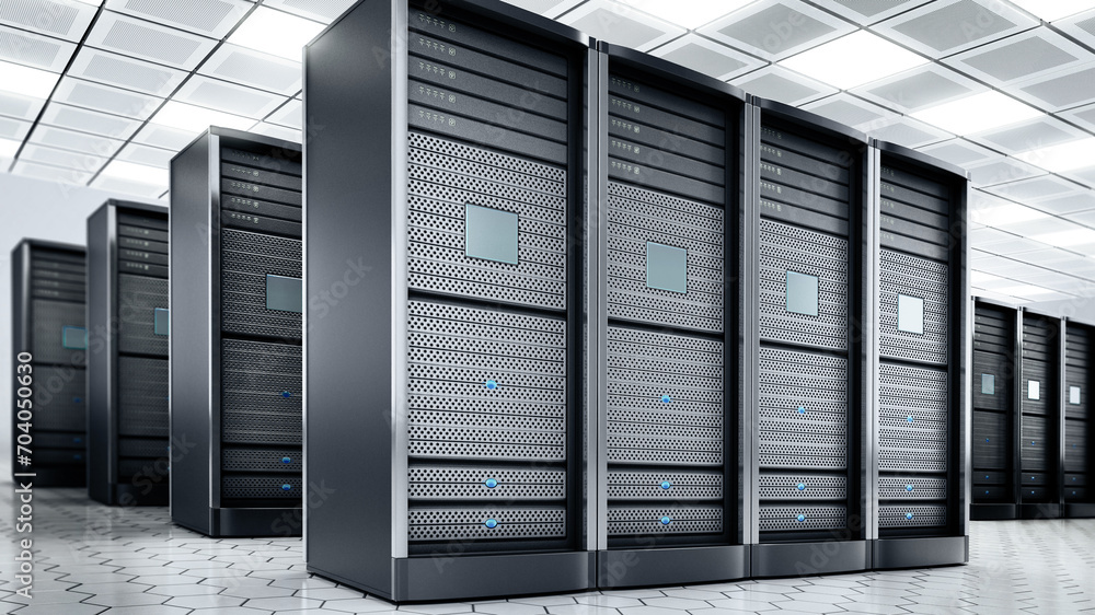 Network servers in a row in the room. 3D illustration Network servers in a row in the room. 3D illustration