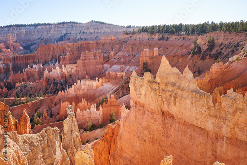 A variety of rock formations and sandstone hoodos cover this colorful landscape in Bryce Canyon National Park