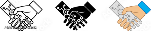 handshake icon, Human and robot hands together, vector illustration