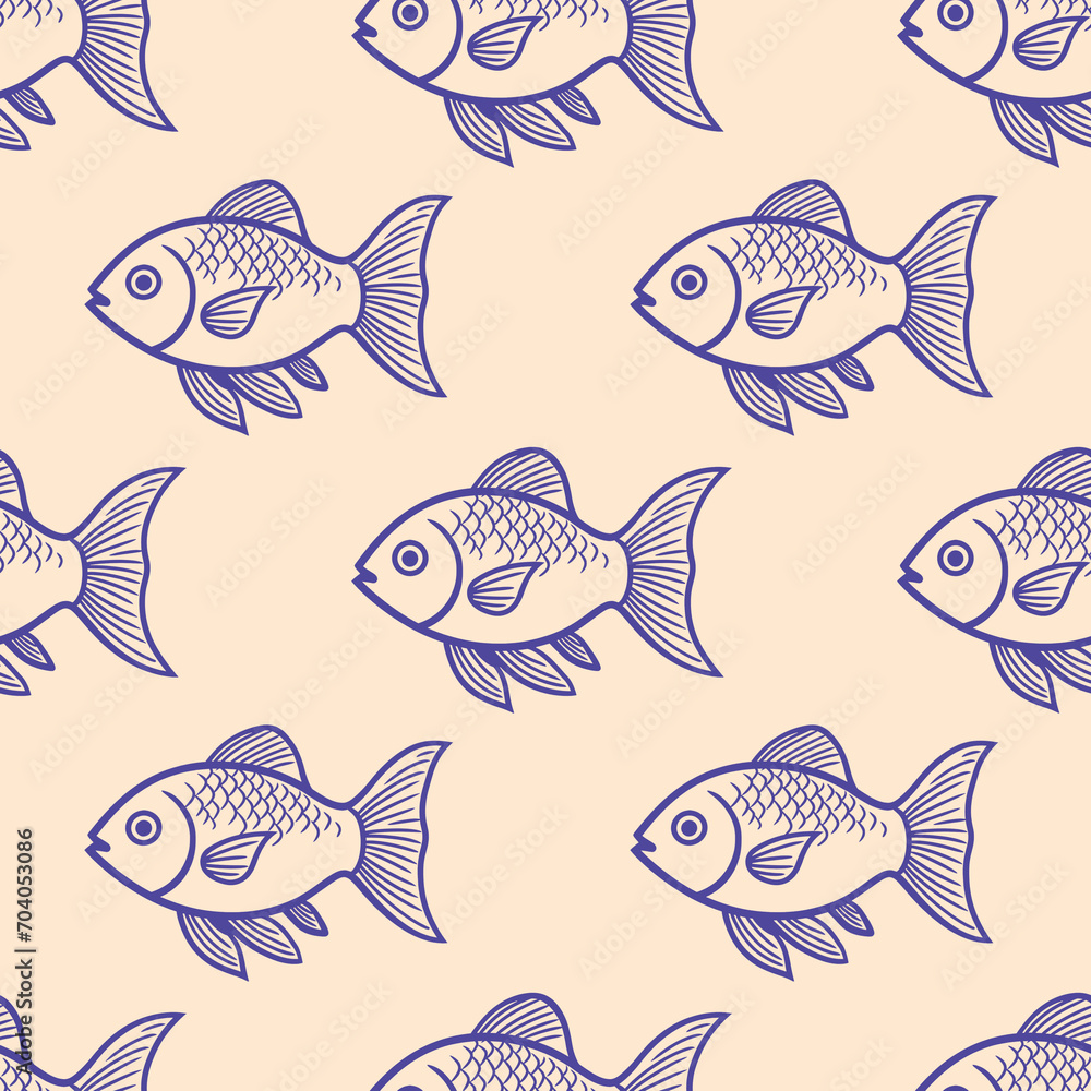 Naklejka premium Swimming fish seamless wallpaper pattern with background for crafts, scrapbooking, textiles, art projects.